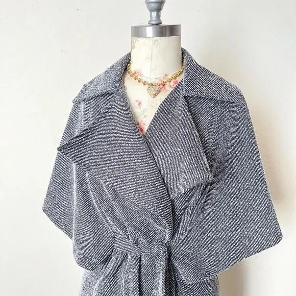 fever y2k gray preppy front tie wrap top womens‎ small - Picture 3 of 5